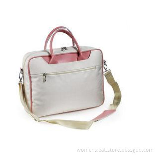 Beige Womens Nylon Bag With Leather Handles , 13 inch Lapto